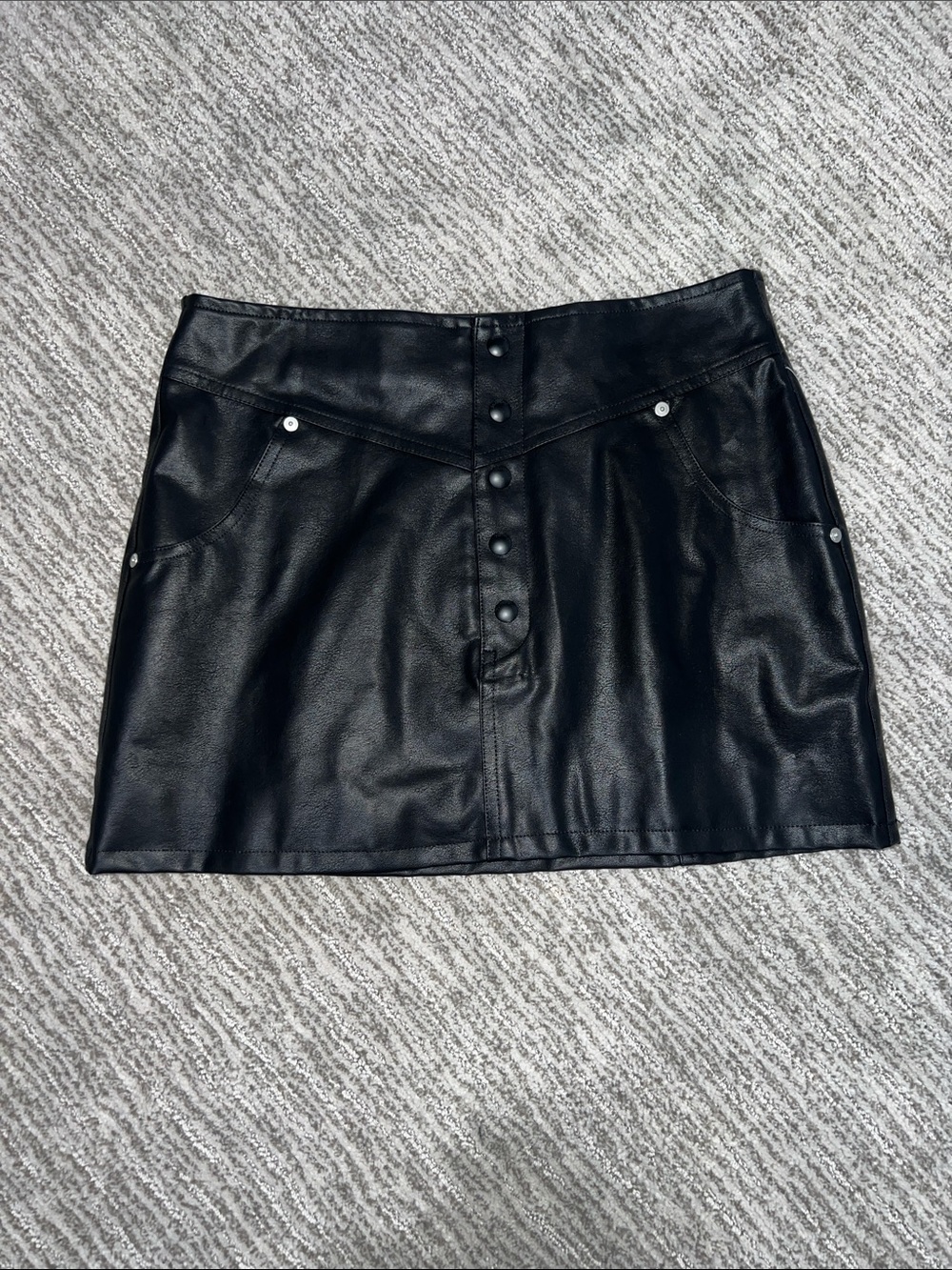 BlankNYC Black Faux Leather Button-Front Mini Skirt